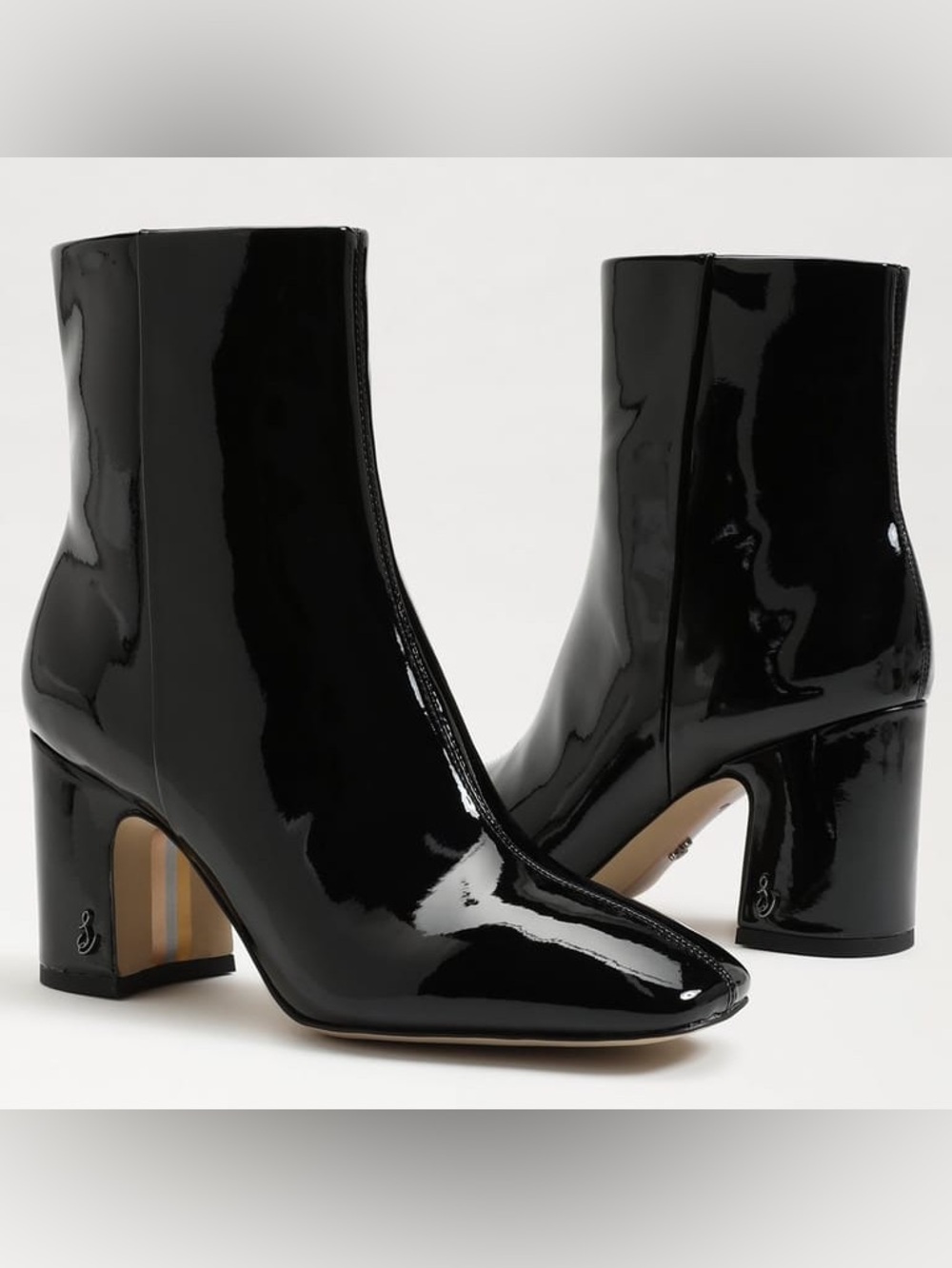 Sam Edelman Black Patent Leather Ankle Boots FAWN